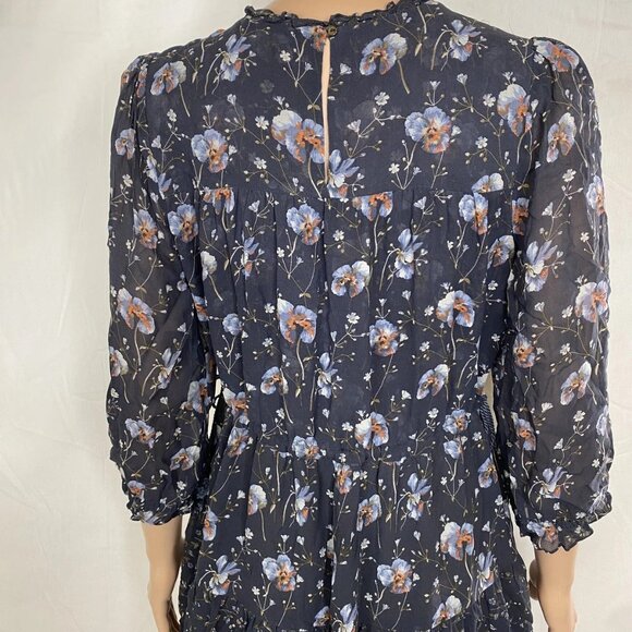 NEW ULLA JOHNSON Women's Abri Tiered Silk Mini Dress Navy Floral Size 2 - Picture 5 of 15